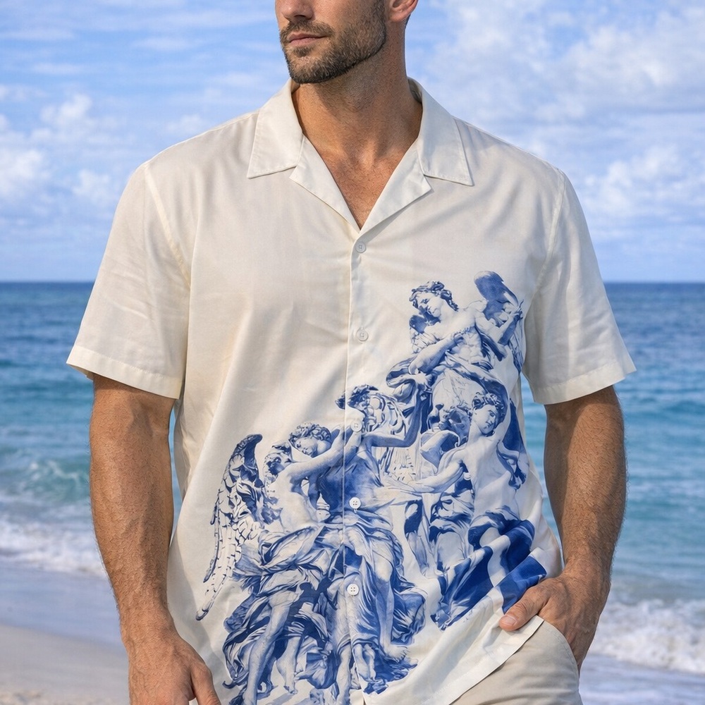 Manfinity White Short-Sleeve Button-Down with Blue Angels LegacyPrint XXL Summer